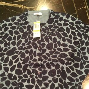 Charter Club Blue and Navy Leaf Pattern Cardigan